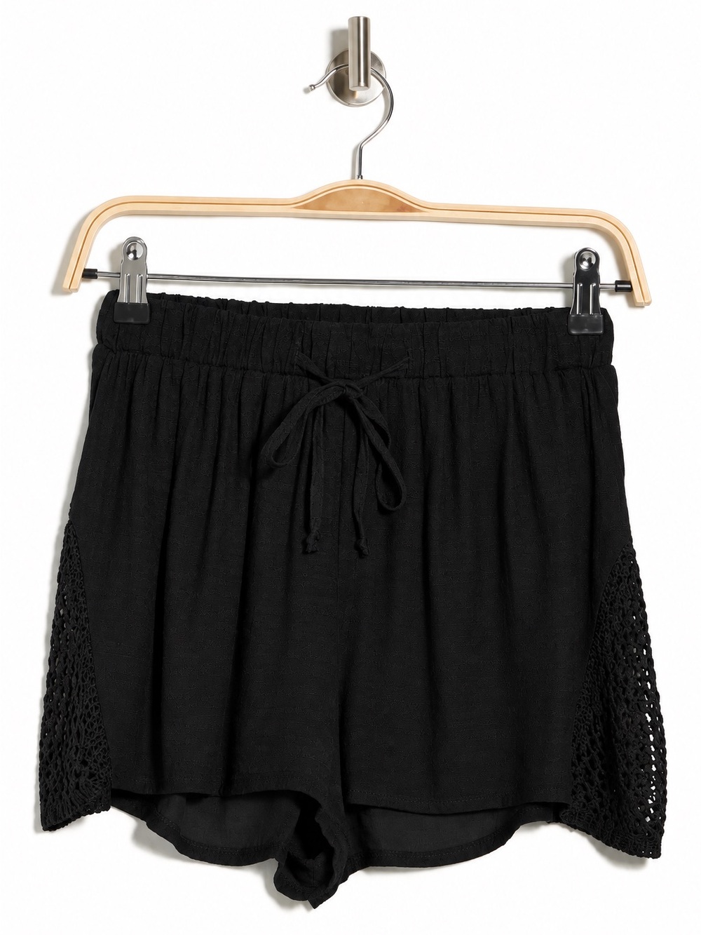 SMALL NWT ELAN Black Crochet-Trim Swimsuit Coverup Shorts lightweight tassel